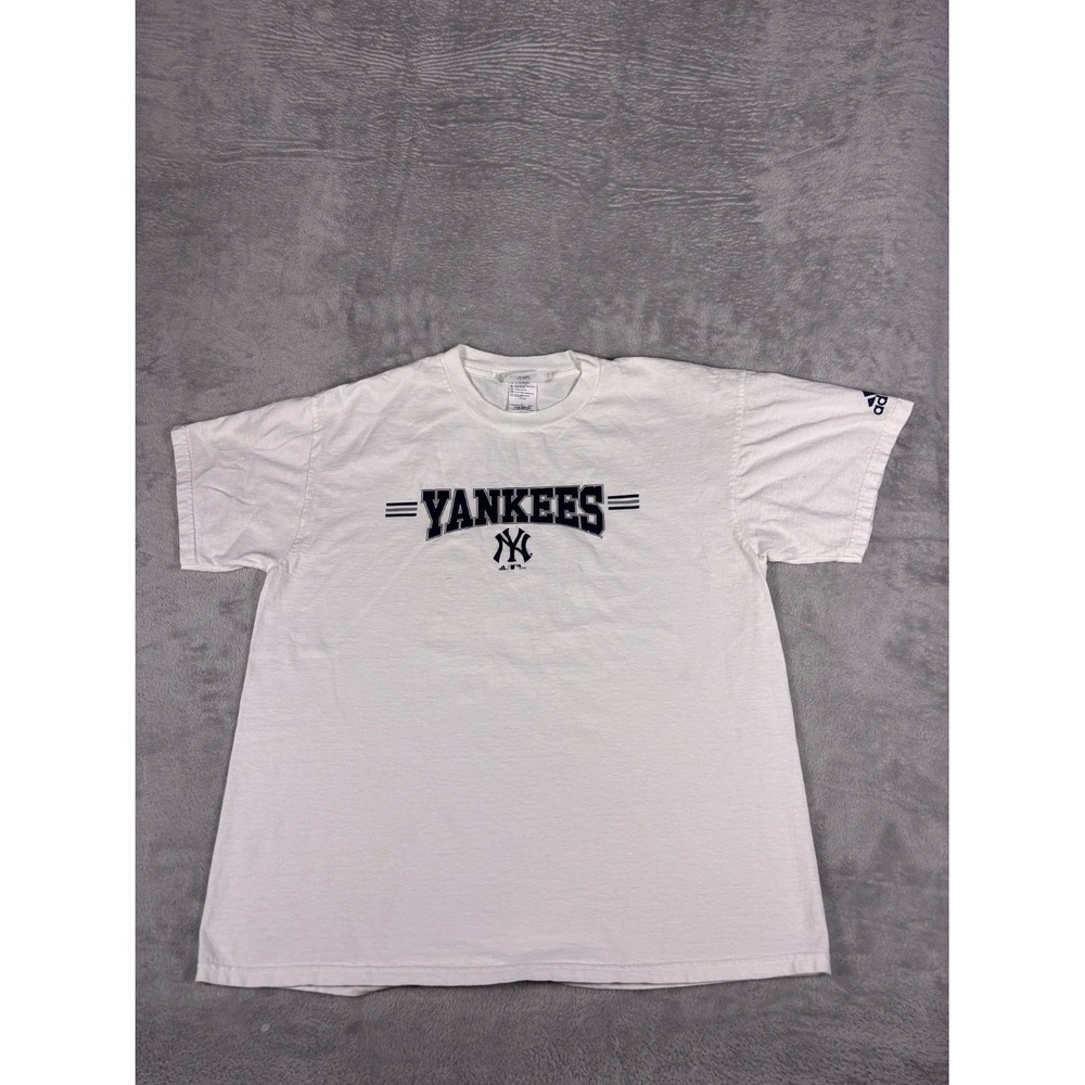 Vtg adidas Yankees Baseball T-Shirt Mens L White Crew Neck Short Sleeve USA
